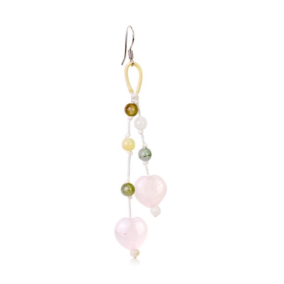 Stunning Rose Quartz Hearts Gemstone Earrings - Picture 2 of 4